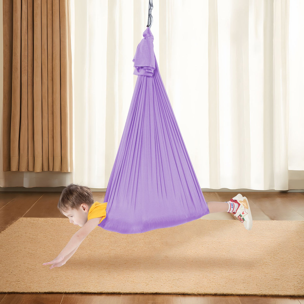 VEVOR Sensory Swing for Kids, 3.1 Yards, Therapy Swing for Children with Special Needs, Cuddle Swing Indoor Outdoor Hammock for Child & Adult with Autism, ADHD, Aspergers, Sensory Integration, Purple - DCK28X15MQZSTXUPIV0 - view 9