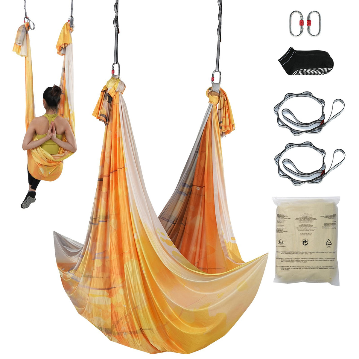 VEVOR Aerial Yoga Hammock & Swing, 5.5 Yards, Aerial Yoga Starter Kit with 100gsm Nylon Fabric, Full Rigging Hardware & Easy Set-up Guide, Antigravity Flying for All Levels Fitness Bodybuilding, Gold - DCK5X28MJBJCTCNK6V0 - view 1
