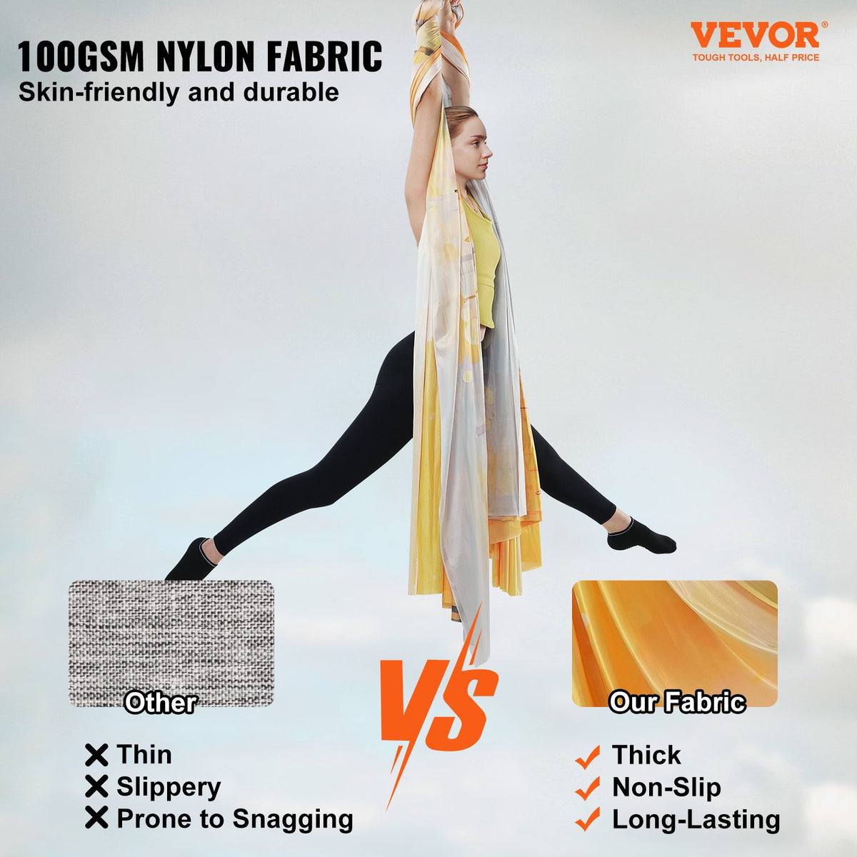 VEVOR Aerial Yoga Hammock & Swing, 5.5 Yards, Aerial Yoga Starter Kit with 100gsm Nylon Fabric, Full Rigging Hardware & Easy Set-up Guide, Antigravity Flying for All Levels Fitness Bodybuilding, Gold - DCK5X28MJBJCTCNK6V0 - view 3