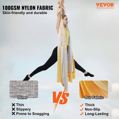 VEVOR Aerial Yoga Hammock & Swing, 5.5 Yards, Aerial Yoga Starter Kit with 100gsm Nylon Fabric, Full Rigging Hardware & Easy Set-up Guide, Antigravity Flying for All Levels Fitness Bodybuilding, Gold - DCK5X28MJBJCTCNK6V0 - view 3