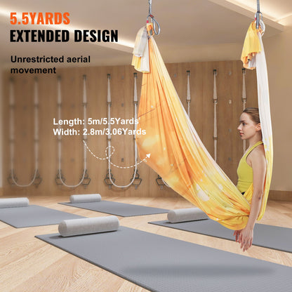VEVOR Aerial Yoga Hammock & Swing, 5.5 Yards, Aerial Yoga Starter Kit with 100gsm Nylon Fabric, Full Rigging Hardware & Easy Set-up Guide, Antigravity Flying for All Levels Fitness Bodybuilding, Gold - DCK5X28MJBJCTCNK6V0 - view 5