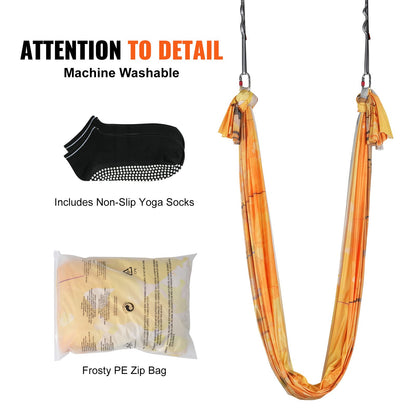 VEVOR Aerial Yoga Hammock & Swing, 5.5 Yards, Aerial Yoga Starter Kit with 100gsm Nylon Fabric, Full Rigging Hardware & Easy Set-up Guide, Antigravity Flying for All Levels Fitness Bodybuilding, Gold - DCK5X28MJBJCTCNK6V0 - view 7