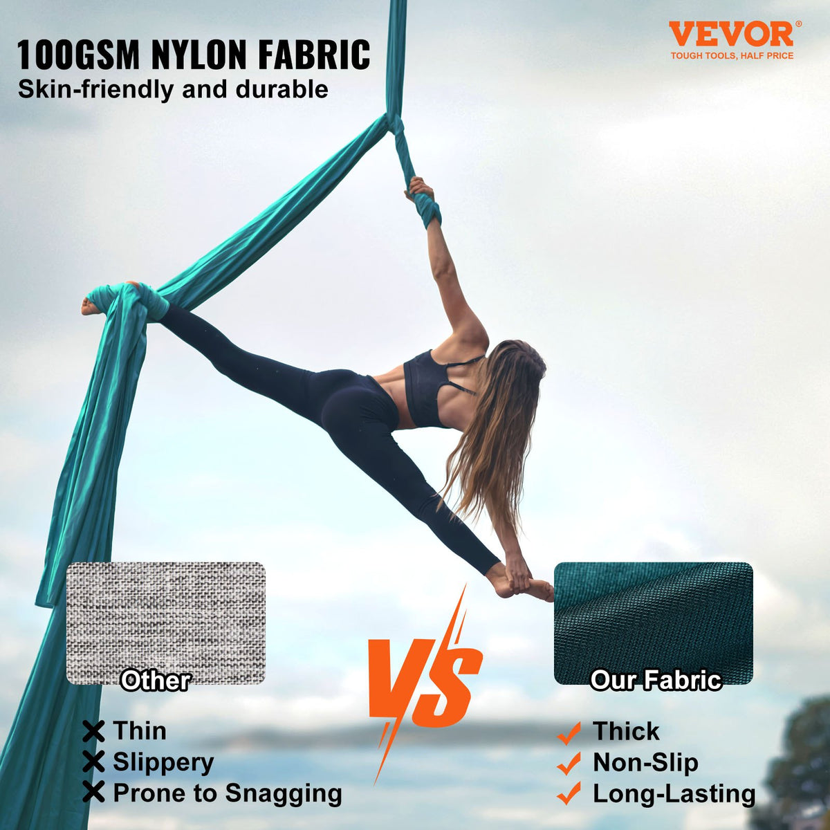 VEVOR Aerial Yoga Hammock & Swing, 5.5 Yards, Aerial Yoga Starter Kit with 100gsm Nylon Fabric, Full Rigging Hardware & Easy Set-up Guide, Antigravity Flying for All Levels Fitness Bodybuilding, Green - DCK5X28MMLCBLHMSZV0 - view 3