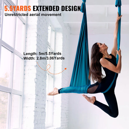 VEVOR Aerial Yoga Hammock & Swing, 5.5 Yards, Aerial Yoga Starter Kit with 100gsm Nylon Fabric, Full Rigging Hardware & Easy Set-up Guide, Antigravity Flying for All Levels Fitness Bodybuilding, Green - DCK5X28MMLCBLHMSZV0 - view 5