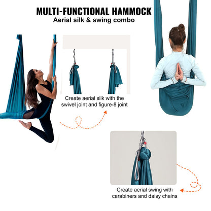 VEVOR Aerial Yoga Hammock & Swing, 5.5 Yards, Aerial Yoga Starter Kit with 100gsm Nylon Fabric, Full Rigging Hardware & Easy Set-up Guide, Antigravity Flying for All Levels Fitness Bodybuilding, Green - DCK5X28MMLCBLHMSZV0 - view 6