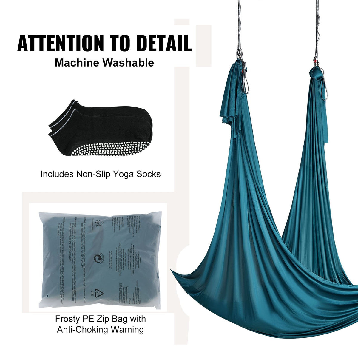 VEVOR Aerial Yoga Hammock & Swing, 5.5 Yards, Aerial Yoga Starter Kit with 100gsm Nylon Fabric, Full Rigging Hardware & Easy Set-up Guide, Antigravity Flying for All Levels Fitness Bodybuilding, Green - DCK5X28MMLCBLHMSZV0 - view 7
