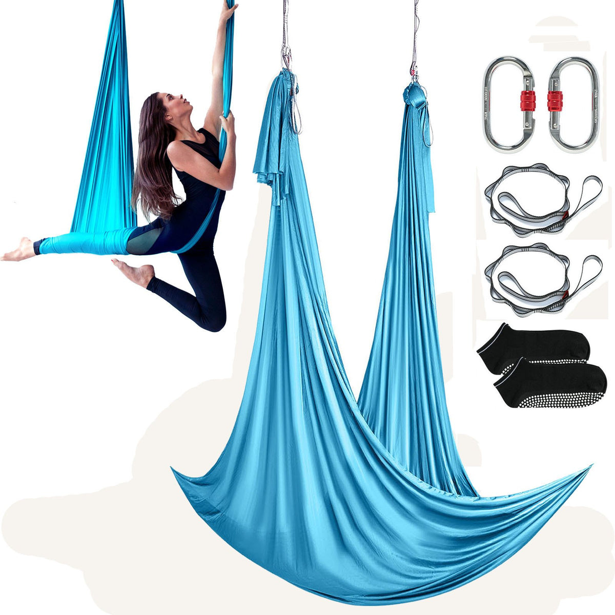 VEVOR Aerial Yoga Hammock & Swing, 5.5 Yards, Aerial Yoga Starter Kit with 100gsm Nylon Fabric, Full Rigging Hardware & Easy Set-up Guide, Antigravity Flying for All Levels Fitness Bodybuilding, Blue - DCK5X28MQZSC268B2V0 - view 1