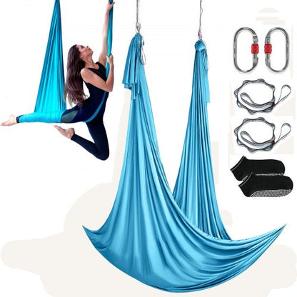 VEVOR Aerial Yoga Hammock & Swing, 5.5 Yards, Aerial Yoga Starter Kit with 100gsm Nylon Fabric, Full Rigging Hardware & Easy Set-up Guide, Antigravity Flying for All Levels Fitness Bodybuilding, Blue - DCK5X28MQZSC268B2V0 - view 2