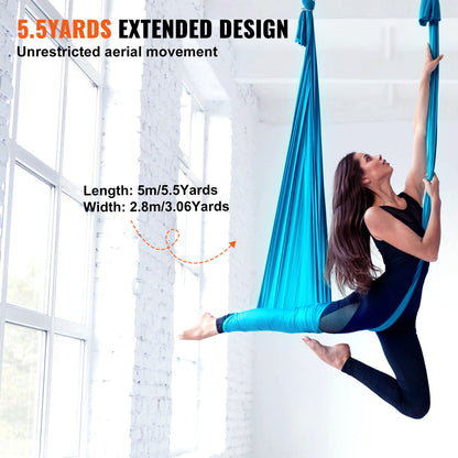 VEVOR Aerial Yoga Hammock & Swing, 5.5 Yards, Aerial Yoga Starter Kit with 100gsm Nylon Fabric, Full Rigging Hardware & Easy Set-up Guide, Antigravity Flying for All Levels Fitness Bodybuilding, Blue - DCK5X28MQZSC268B2V0 - view 5