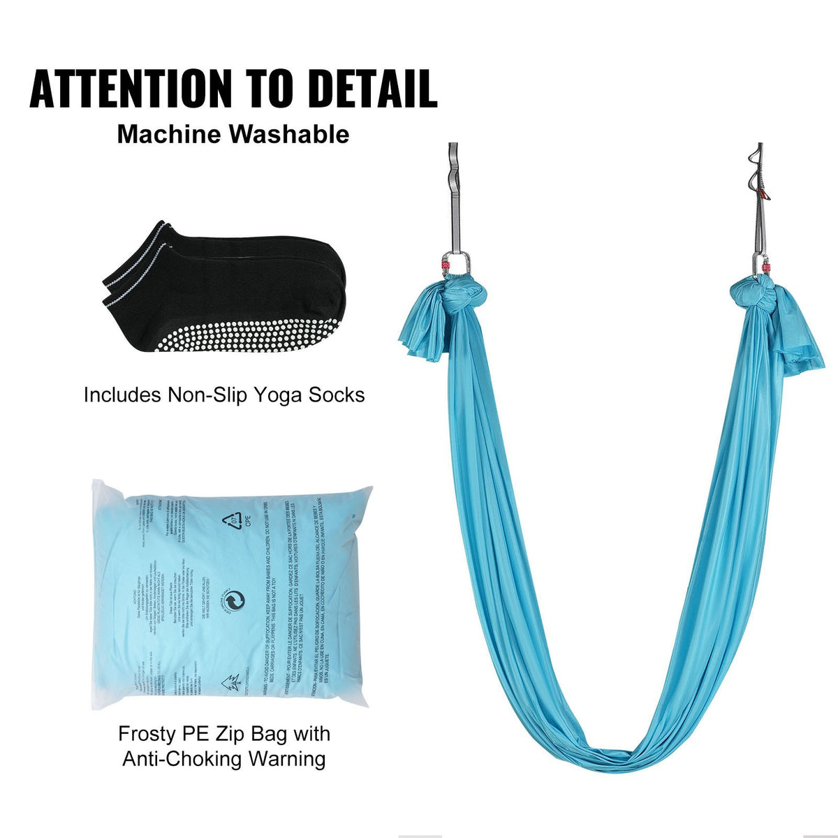 VEVOR Aerial Yoga Hammock & Swing, 5.5 Yards, Aerial Yoga Starter Kit with 100gsm Nylon Fabric, Full Rigging Hardware & Easy Set-up Guide, Antigravity Flying for All Levels Fitness Bodybuilding, Blue - DCK5X28MQZSC268B2V0 - view 7