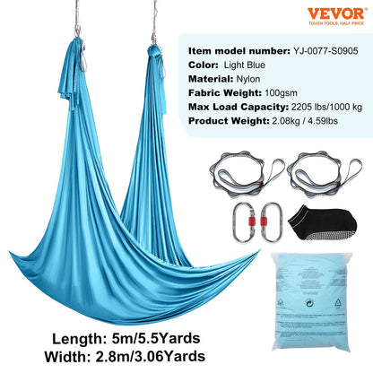 VEVOR Aerial Yoga Hammock & Swing, 5.5 Yards, Aerial Yoga Starter Kit with 100gsm Nylon Fabric, Full Rigging Hardware & Easy Set-up Guide, Antigravity Flying for All Levels Fitness Bodybuilding, Blue - DCK5X28MQZSC268B2V0 - view 8