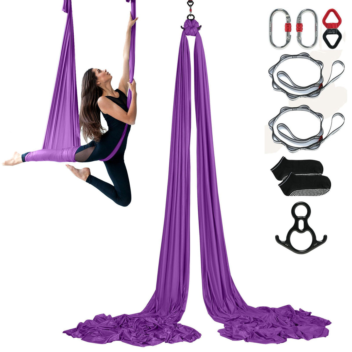 VEVOR Aerial Silk & Yoga Swing, 8.7 Yards, Aerial Yoga Hammock Kit with 100gsm Nylon Fabric, Full Rigging Hardware & Easy Set-up Guide, Antigravity Flying for All Levels Fitness Bodybuilding, Purple - DCK822X28MSZR9A6KV0 - view 1