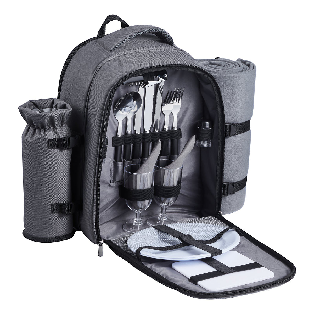 VEVOR Picnic Backpack, Beach Picnic Backpack Bag for 2 Person with Insulated Cooler Compartment, Detachable Bottle/Wine Holder, Lightweight Blanket, Plates and Cutlery Set for Hiking, Camping, Grey - DCKYCBBSRHS03LIME001V0 - view 10