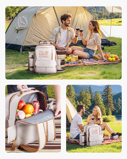 VEVOR Picnic Backpack, Beach Picnic Backpack Bag for 4 Person with Insulated Cooler Compartment, Detachable Bottle/Wine Holder, Lightweight Blanket, Plates & Cutlery Set for Outdoor, Hiking, Camping - DCKYCBBSRHS0CKXTM001V0 - view 7