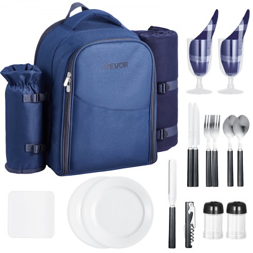 VEVOR Picnic Backpack, Beach Picnic Backpack Bag for 2 Person with Insulated Cooler Compartment, Detachable Bottle/Wine Holder, Lightweight Blanket, Plates & Cutlery Set for Hiking, Camping, Navy Blue - DCKYCBBSRLS009OE4001V0 - view 2