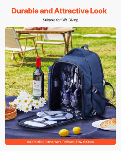 VEVOR Picnic Backpack, Beach Picnic Backpack Bag for 2 Person with Insulated Cooler Compartment, Detachable Bottle/Wine Holder, Lightweight Blanket, Plates & Cutlery Set for Hiking, Camping, Navy Blue - DCKYCBBSRLS009OE4001V0 - view 5