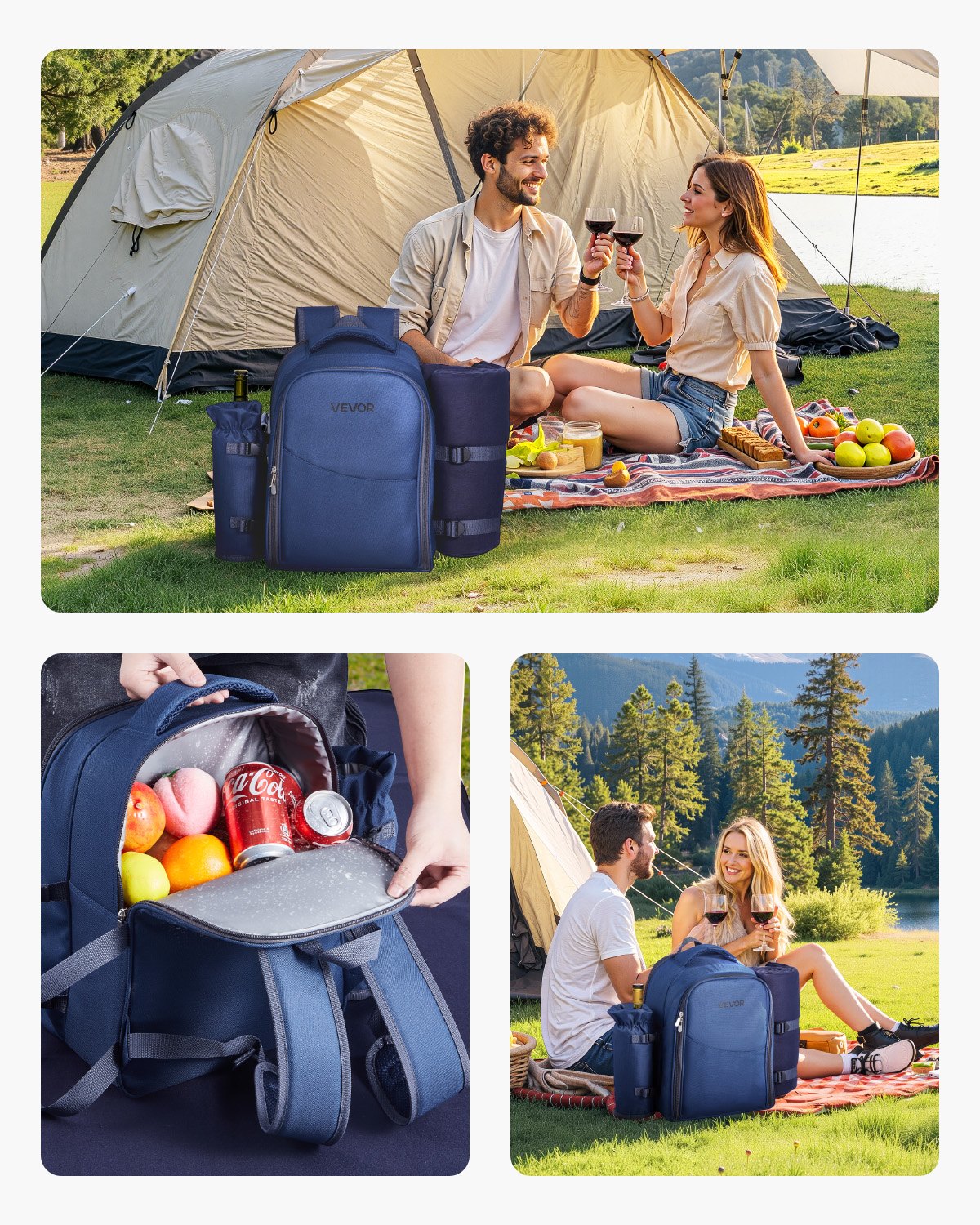 VEVOR Picnic Backpack, Beach Picnic Backpack Bag for 2 Person with Insulated Cooler Compartment, Detachable Bottle/Wine Holder, Lightweight Blanket, Plates & Cutlery Set for Hiking, Camping, Navy Blue - DCKYCBBSRLS009OE4001V0 - view 7
