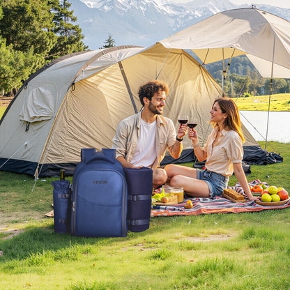 VEVOR Picnic Backpack, Beach Picnic Backpack Bag for 2 Person with Insulated Cooler Compartment, Detachable Bottle/Wine Holder, Lightweight Blanket, Plates & Cutlery Set for Hiking, Camping, Navy Blue - DCKYCBBSRLS009OE4001V0 - view 9