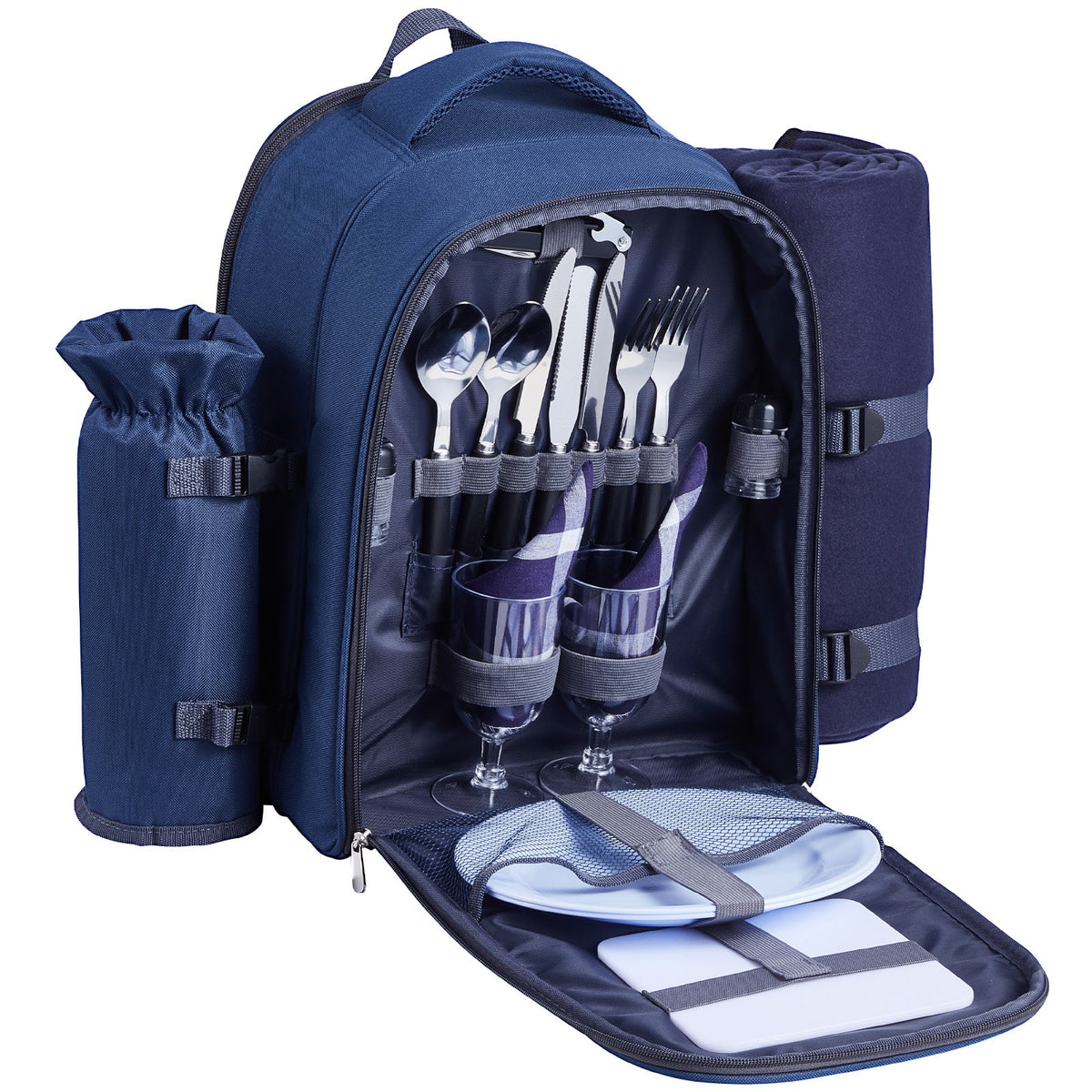 VEVOR Picnic Backpack, Beach Picnic Backpack Bag for 2 Person with Insulated Cooler Compartment, Detachable Bottle/Wine Holder, Lightweight Blanket, Plates & Cutlery Set for Hiking, Camping, Navy Blue - DCKYCBBSRLS009OE4001V0 - view 10