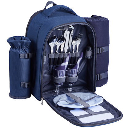 VEVOR Picnic Backpack, Beach Picnic Backpack Bag for 2 Person with Insulated Cooler Compartment, Detachable Bottle/Wine Holder, Lightweight Blanket, Plates & Cutlery Set for Hiking, Camping, Navy Blue - DCKYCBBSRLS009OE4001V0 - view 10