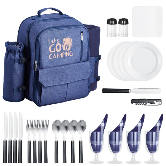 VEVOR Picnic Backpack, Beach Picnic Backpack Bag for 4 Person with Insulated Cooler Compartment, Detachable Bottle/Wine Holder, Lightweight Blanket, Plates and Cutlery Set for Outdoor, Navy Blue - DCKYCBBSRLS00QPD6001V0 - view 1