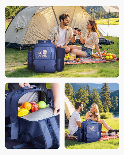 VEVOR Picnic Backpack, Beach Picnic Backpack Bag for 4 Person with Insulated Cooler Compartment, Detachable Bottle/Wine Holder, Lightweight Blanket, Plates and Cutlery Set for Outdoor, Navy Blue - DCKYCBBSRLS00QPD6001V0 - view 7