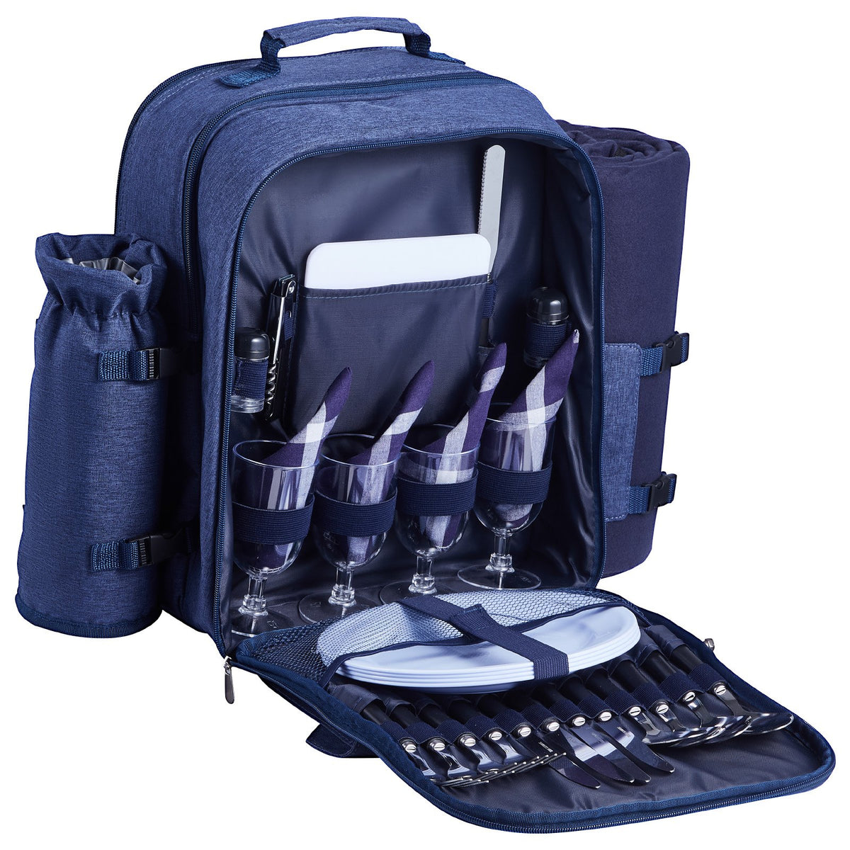 VEVOR Picnic Backpack, Beach Picnic Backpack Bag for 4 Person with Insulated Cooler Compartment, Detachable Bottle/Wine Holder, Lightweight Blanket, Plates and Cutlery Set for Outdoor, Navy Blue - DCKYCBBSRLS00QPD6001V0 - view 10