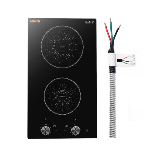 VEVOR Induction Cooktop 12in 2 Burners Built-in Electric Stove 220V 3500W, Low-Power Continuous Heating, Induction Burner for Kitchen, 11 Power Levels, Knob Control, Ceramic Glass, and Child Lock - DCL2BURNERS11XTSL001V4 - view 2