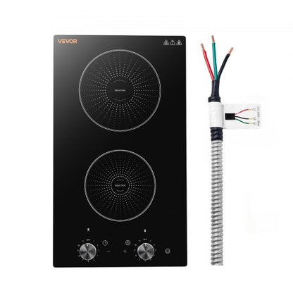 VEVOR Induction Cooktop 12in 2 Burners Built-in Electric Stove 220V 3500W, Low-Power Continuous Heating, Induction Burner for Kitchen, 11 Power Levels, Knob Control, Ceramic Glass, and Child Lock - DCL2BURNERS11XTSL001V4 - view 2