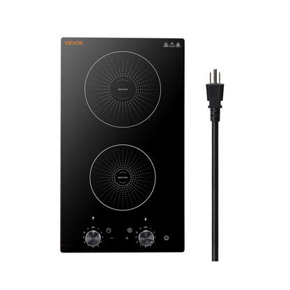 VEVOR Induction Cooktop 12in 2 Burners Built-in Electric Stove 110V 1800W, Low-Power Continuous Heating, Countertop Induction Burner, 11 Power Levels, Knob Control, Ceramic Glass, and Child Lock - DCL2BURNERS1KRK6E001V1 - view 1