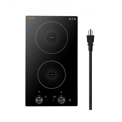VEVOR Induction Cooktop 12in 2 Burners Built-in Electric Stove 110V 1800W, Low-Power Continuous Heating, Countertop Induction Burner, 11 Power Levels, Knob Control, Ceramic Glass, and Child Lock - DCL2BURNERS1KRK6E001V1 - view 2