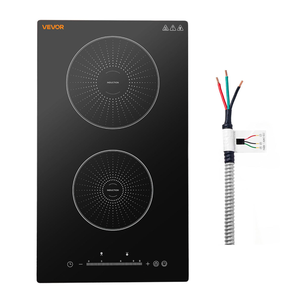 VEVOR Induction Cooktop 12in 2 Burners Built-in Electric Stove 220V 3500W, Low-Power Continuous Heating, Induction Burner for Kitchen, 9 Power Levels, LED Touch Screen, Ceramic Glass, and Child Lock - DCL2BURNERS1OBGDT001V4 - view 1