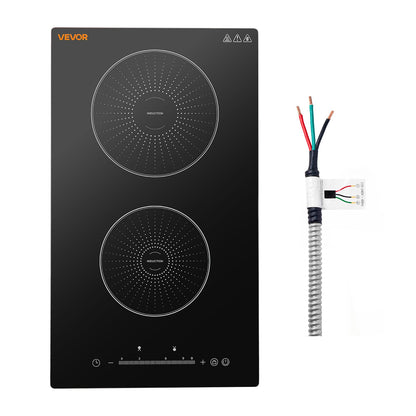 VEVOR Induction Cooktop 12in 2 Burners Built-in Electric Stove 220V 3500W, Low-Power Continuous Heating, Induction Burner for Kitchen, 9 Power Levels, LED Touch Screen, Ceramic Glass, and Child Lock - DCL2BURNERS1OBGDT001V4 - view 1