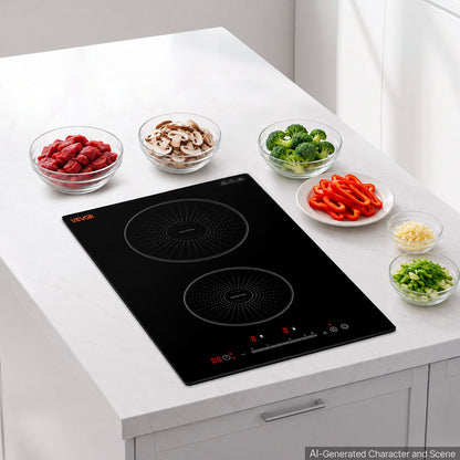 VEVOR Induction Cooktop 12in 2 Burners Built-in Electric Stove 220V 3500W, Low-Power Continuous Heating, Induction Burner for Kitchen, 9 Power Levels, LED Touch Screen, Ceramic Glass, and Child Lock - DCL2BURNERS1OBGDT001V4 - view 9