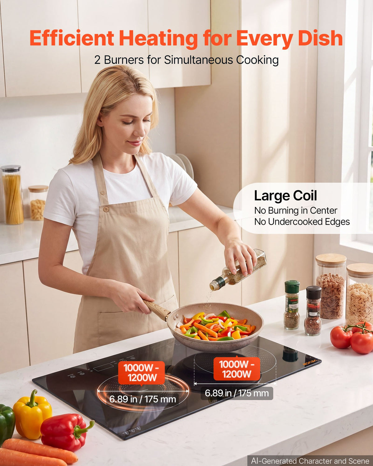 VEVOR Induction Cooktop 24in 2 Burners Built-in Electric Stove 110V 1800W, Low-Power Continuous Heating, Countertop Induction Burner, 9 Power Levels, LED Touch Screen, Ceramic Glass, and Child Lock - DCL2BURNERS2E8GXF001V1 - view 3
