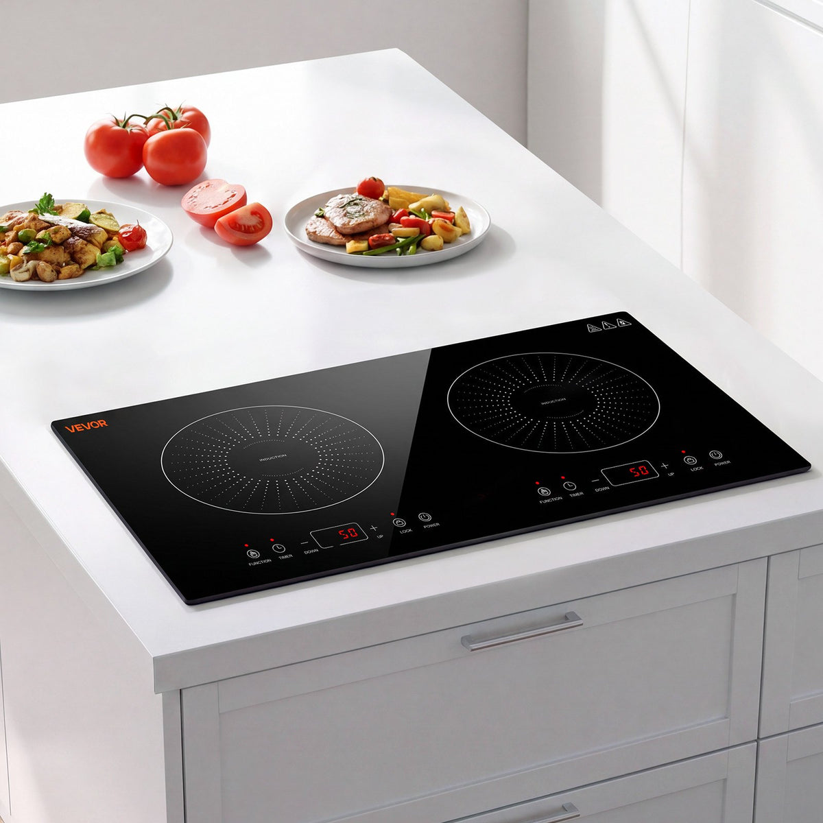 VEVOR Induction Cooktop 24in 2 Burners Built-in Electric Stove 110V 1800W, Low-Power Continuous Heating, Countertop Induction Burner, 9 Power Levels, LED Touch Screen, Ceramic Glass, and Child Lock - DCL2BURNERS2E8GXF001V1 - view 9