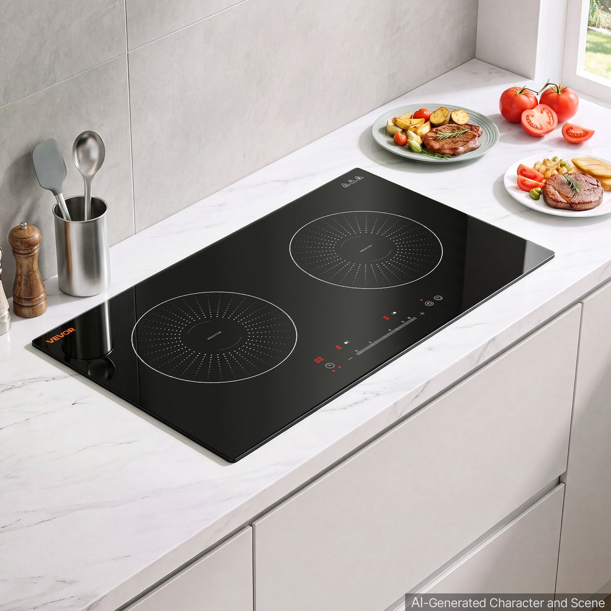 VEVOR Induction Cooktop 24inch 2 Burners Built-in Electric Stove 110V 1800W, Low-Power Continuous Heating, Induction Burner, with 9 Power Levels, LED Touch Screen, and Child Lock, for Kitchen, RV - DCL2BURNERS2Y2EQE001V1 - view 9