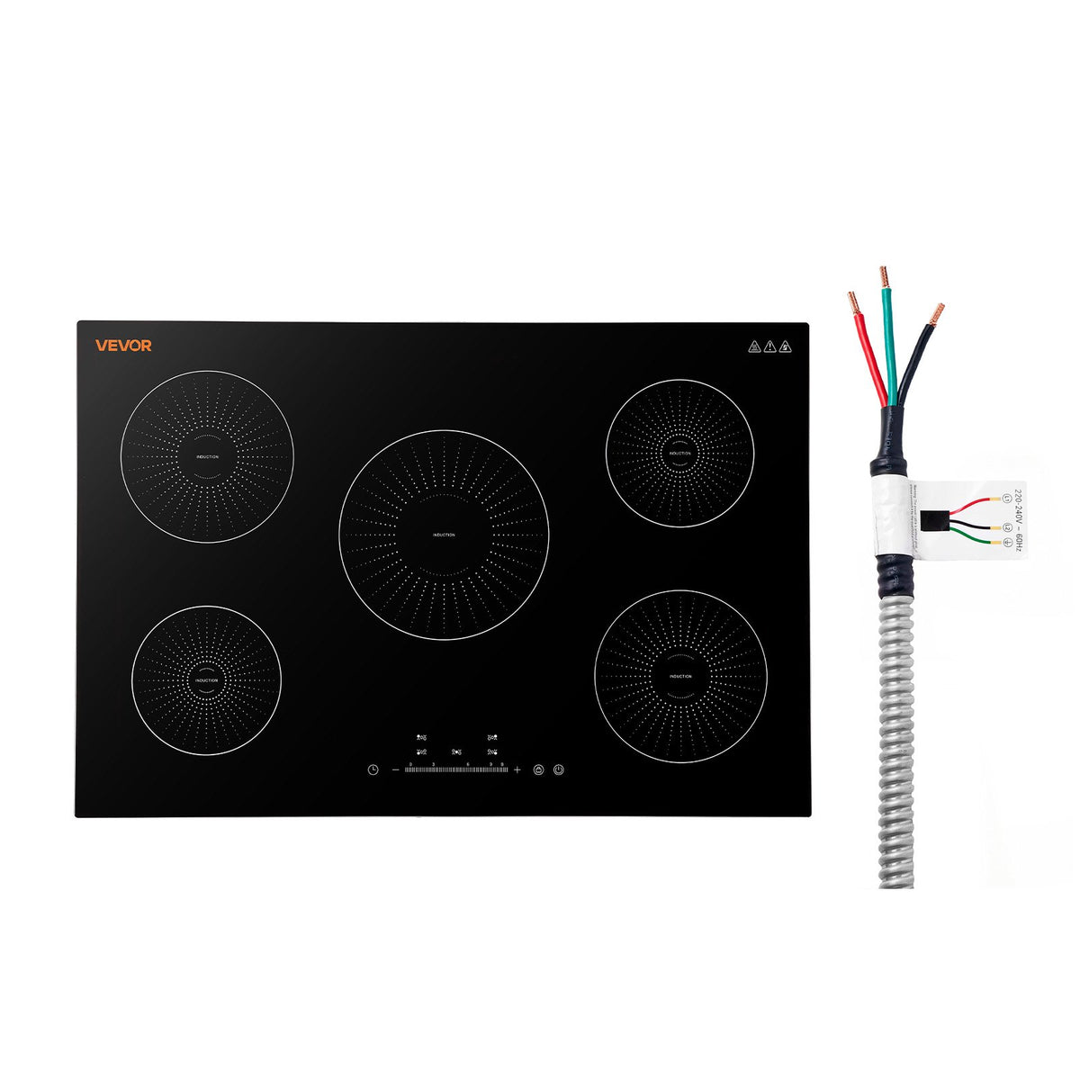 VEVOR Induction Cooktop 30in 5 Burners Built-in Electric Stove 220V 9200W, Low-Power Continuous Heating, Induction Burner for Kitchen, 9 Power Levels, LED Touch Screen, Ceramic Glass, Child Lock - DCL5GL30INCH6RC5W001V4 - view 1