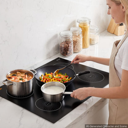 VEVOR Induction Cooktop 30in 5 Burners Built-in Electric Stove 220V 9200W, Low-Power Continuous Heating, Induction Burner for Kitchen, 9 Power Levels, LED Touch Screen, Ceramic Glass, Child Lock - DCL5GL30INCH6RC5W001V4 - view 9