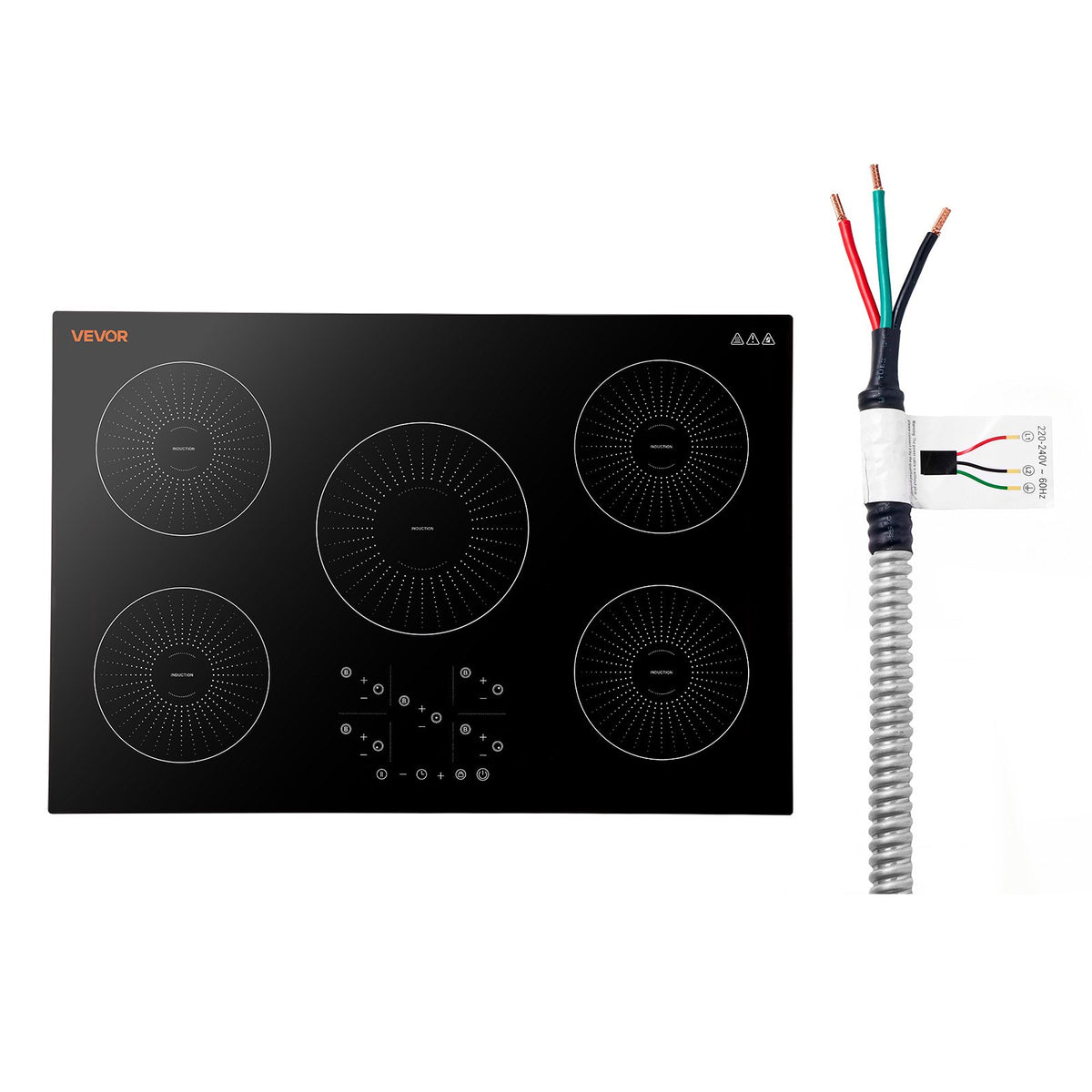 VEVOR Induction Cooktop 36in 5 Burners Built-in Electric Stove 220V 9200W, Low-Power Continuous Heating, Induction Burner for Kitchen, 9 Power Levels, LED Touch Screen, Ceramic Glass, and Child Lock - DCL5GL36INCHHOZ7G001V4 - view 1