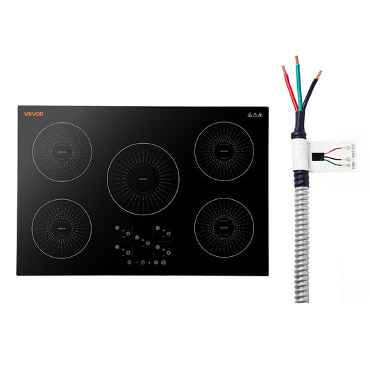 VEVOR Induction Cooktop 36in 5 Burners Built-in Electric Stove 220V 9200W, Low-Power Continuous Heating, Induction Burner for Kitchen, 9 Power Levels, LED Touch Screen, Ceramic Glass, and Child Lock - DCL5GL36INCHHOZ7G001V4 - view 1
