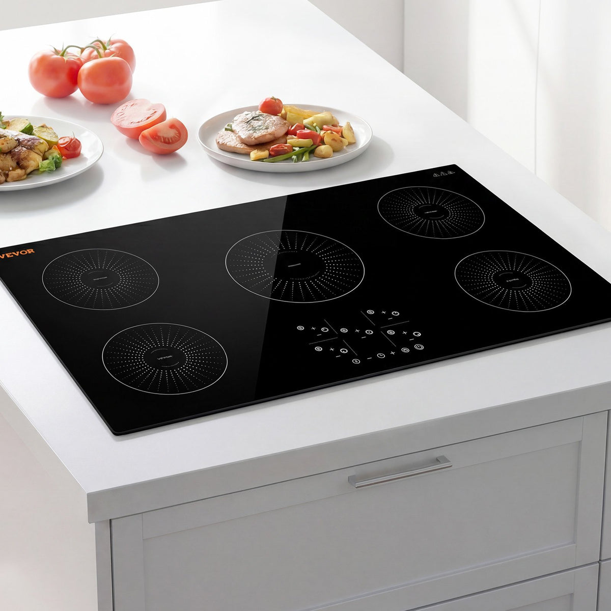 VEVOR Induction Cooktop 36in 5 Burners Built-in Electric Stove 220V 9200W, Low-Power Continuous Heating, Induction Burner for Kitchen, 9 Power Levels, LED Touch Screen, Ceramic Glass, and Child Lock - DCL5GL36INCHHOZ7G001V4 - view 9