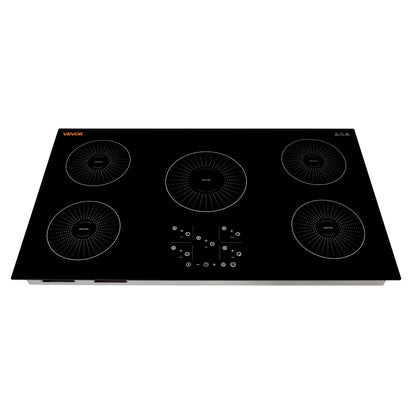 VEVOR Induction Cooktop 36in 5 Burners Built-in Electric Stove 220V 9200W, Low-Power Continuous Heating, Induction Burner for Kitchen, 9 Power Levels, LED Touch Screen, Ceramic Glass, and Child Lock - DCL5GL36INCHHOZ7G001V4 - view 10