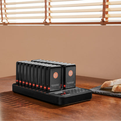 VEVOR Restaurant Pager System, Wireless 400m Long Range Lineup Waiting Queue Signal, Guest Customer Calling Beepers with Vibration & Flashing, 20 Buzzers for Food Truck, Church, Nursery, Hospital - DCPQCQDRCPFX0K4QAV1 - view 9