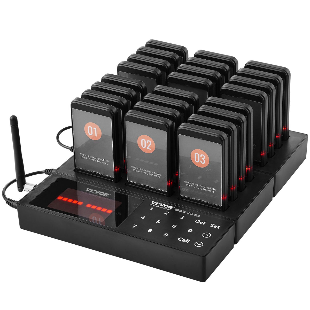 VEVOR Restaurant Pager System, Wireless 400m Long Range Lineup Waiting Queue Signal, Guest Customer Calling Beepers with Vibration & Flashing, 24 Buzzers for Food Truck, Church, Nursery, Hospital - DCPQCQDRCPFXR4K62V1 - view 1