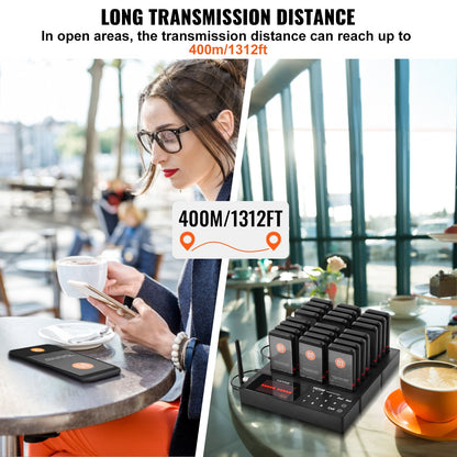 VEVOR Restaurant Pager System, Wireless 400m Long Range Lineup Waiting Queue Signal, Guest Customer Calling Beepers with Vibration & Flashing, 24 Buzzers for Food Truck, Church, Nursery, Hospital - DCPQCQDRCPFXR4K62V1 - view 6