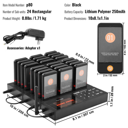 VEVOR Restaurant Pager System, Wireless 400m Long Range Lineup Waiting Queue Signal, Guest Customer Calling Beepers with Vibration & Flashing, 24 Buzzers for Food Truck, Church, Nursery, Hospital - DCPQCQDRCPFXR4K62V1 - view 8