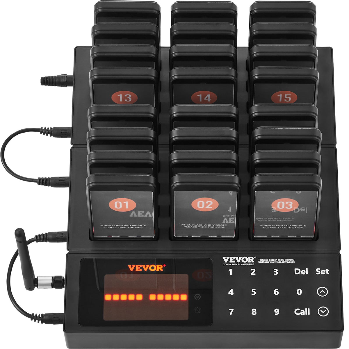 VEVOR Restaurant Pager System, Wireless 400m Long Range Lineup Waiting Queue Signal, Guest Customer Calling Beepers with Vibration & Flashing, 24 Buzzers for Food Truck, Church, Nursery, Hospital - DCPQCQDRCPFXR4K62V1 - view 10
