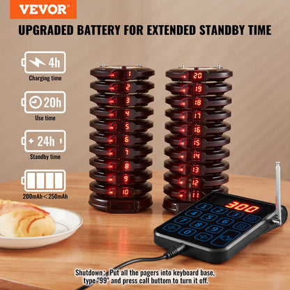 VEVOR Restaurant Pager System, Wireless 500m Long Range Lineup Waiting Queue Signal, Guest Customer Calling Beepers with Vibration & Flashing, 20 Buzzers for Food Truck, Church, Nursery, Hospital - DCPQCQDRCPYXD4Z5MV1 - view 3