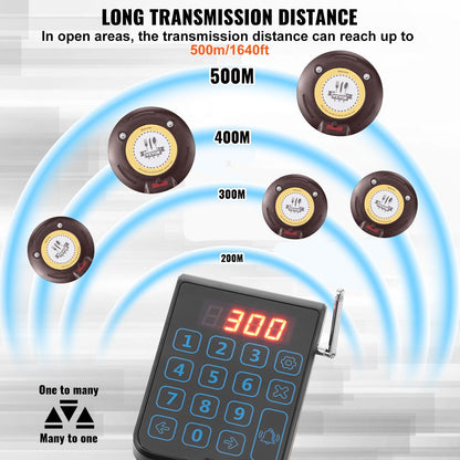 VEVOR Restaurant Pager System, Wireless 500m Long Range Lineup Waiting Queue Signal, Guest Customer Calling Beepers with Vibration & Flashing, 20 Buzzers for Food Truck, Church, Nursery, Hospital - DCPQCQDRCPYXD4Z5MV1 - view 6